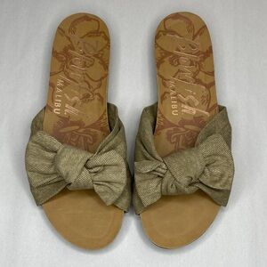 Blowfish Malibu Olive Green Fabric Bow Flat Slide Sandals